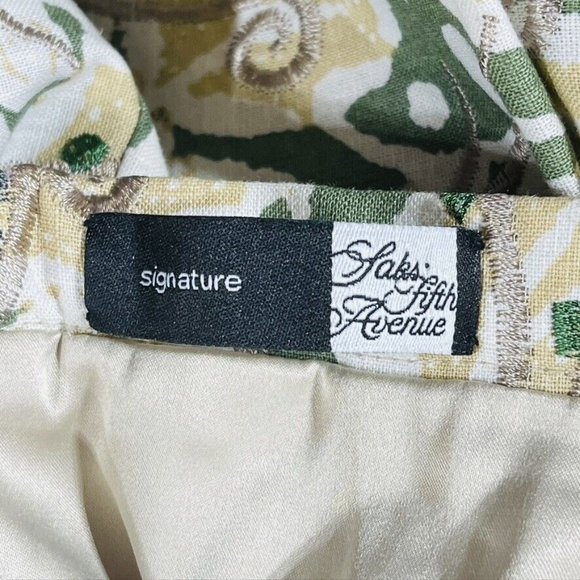SIGNATURE SAKS FIFTH AVENUE Skirt Linen Blend Foliage Pleated Women's Size 10 - Picture 4 of 6